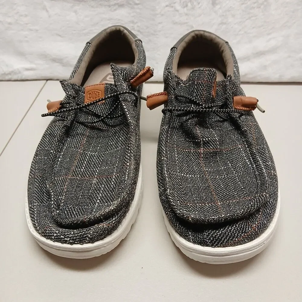 Hey Dude Men's Wally Plaid Grey Slip On Shoes Color Size 12 Comfy Casual Work